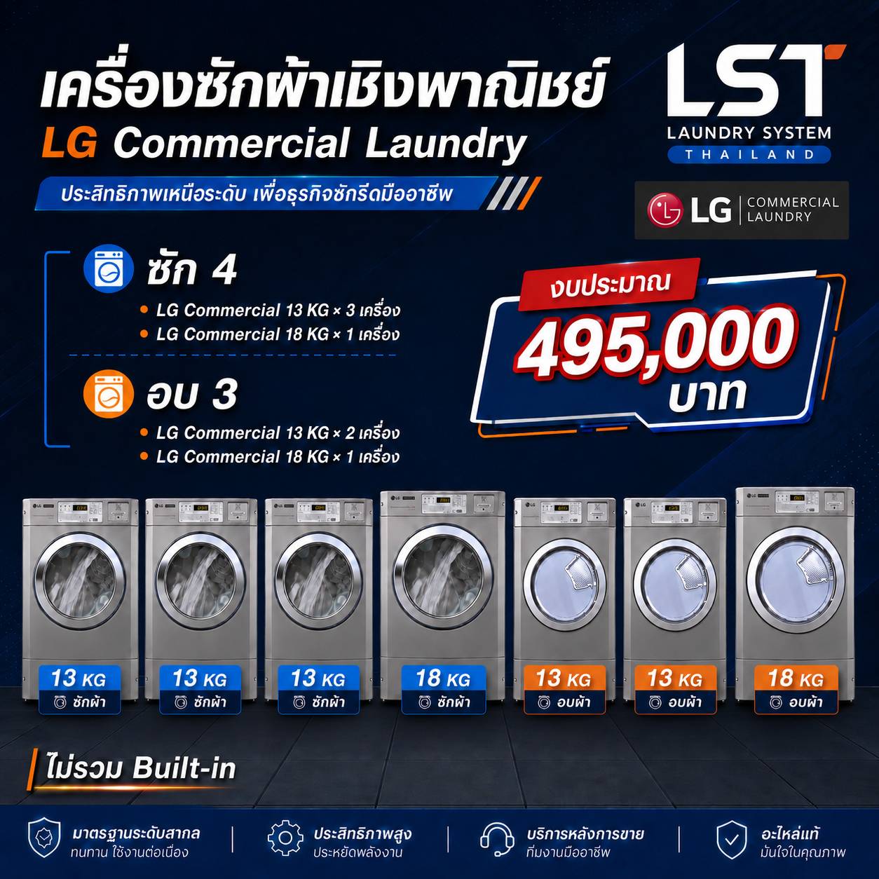 ชุดเครื่อง LG Commercial ซัก 4 อบ 3 งบประมาณ 495,000 บาท
