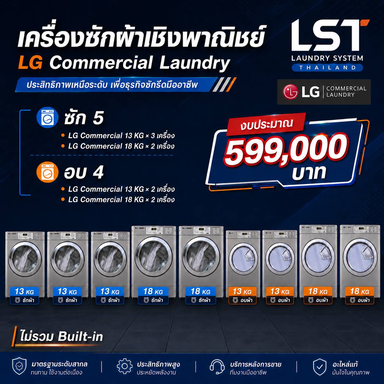 ชุดเครื่อง LG Commercial ซัก 5 อบ 4 งบประมาณ 599,000 บาท